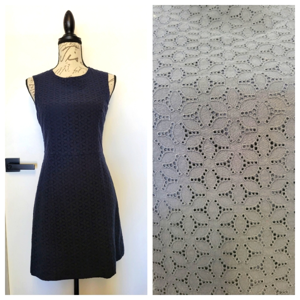 Theory Frantias Navy Blue Eyelet Fit & Flare Mini Dress Size‎ 4 LIKE NEW
